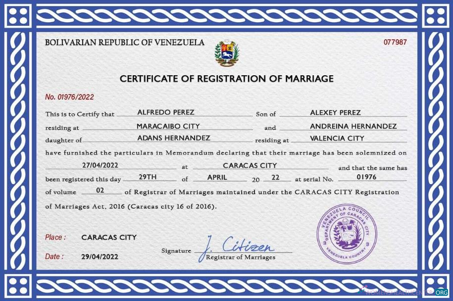 Download Venezuela marriage certificate PSD template Photoshop template